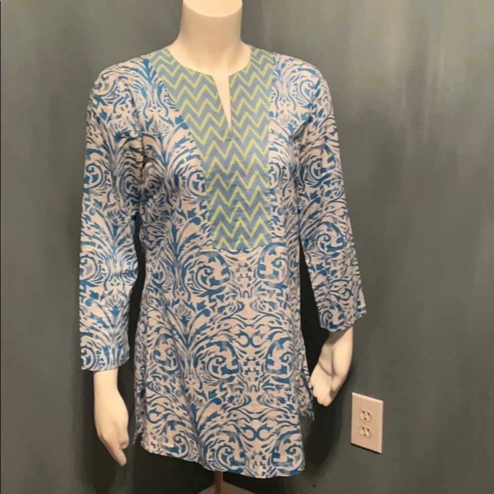 J. McLaughlin White & Blue Cotton Tunic size XS - Picture 2 of 8